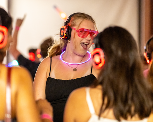 Students at silent disco.